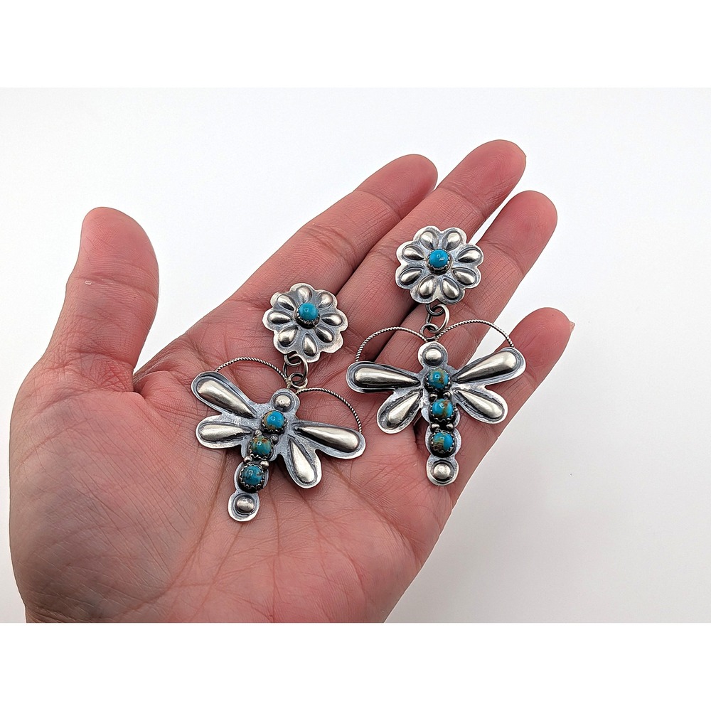 Navajo Earrings Dangle Dragonfly Signed Southwest Jewelry Native American *** - Picture 5 of 9